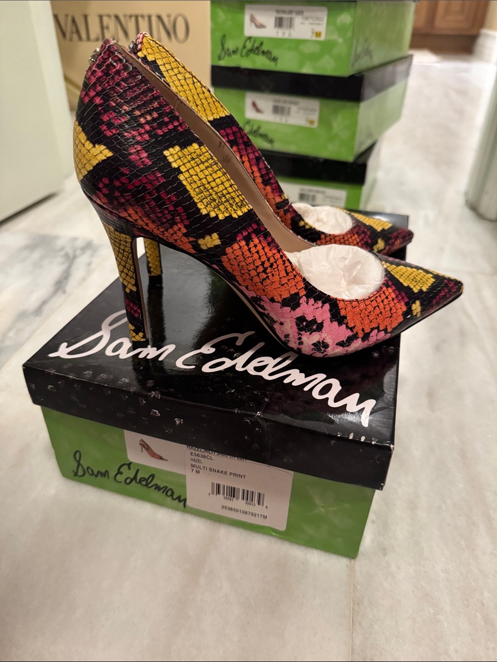 Sam Edelman Snake-Print Pointed Pumps in Pink, Yellow & Orange
